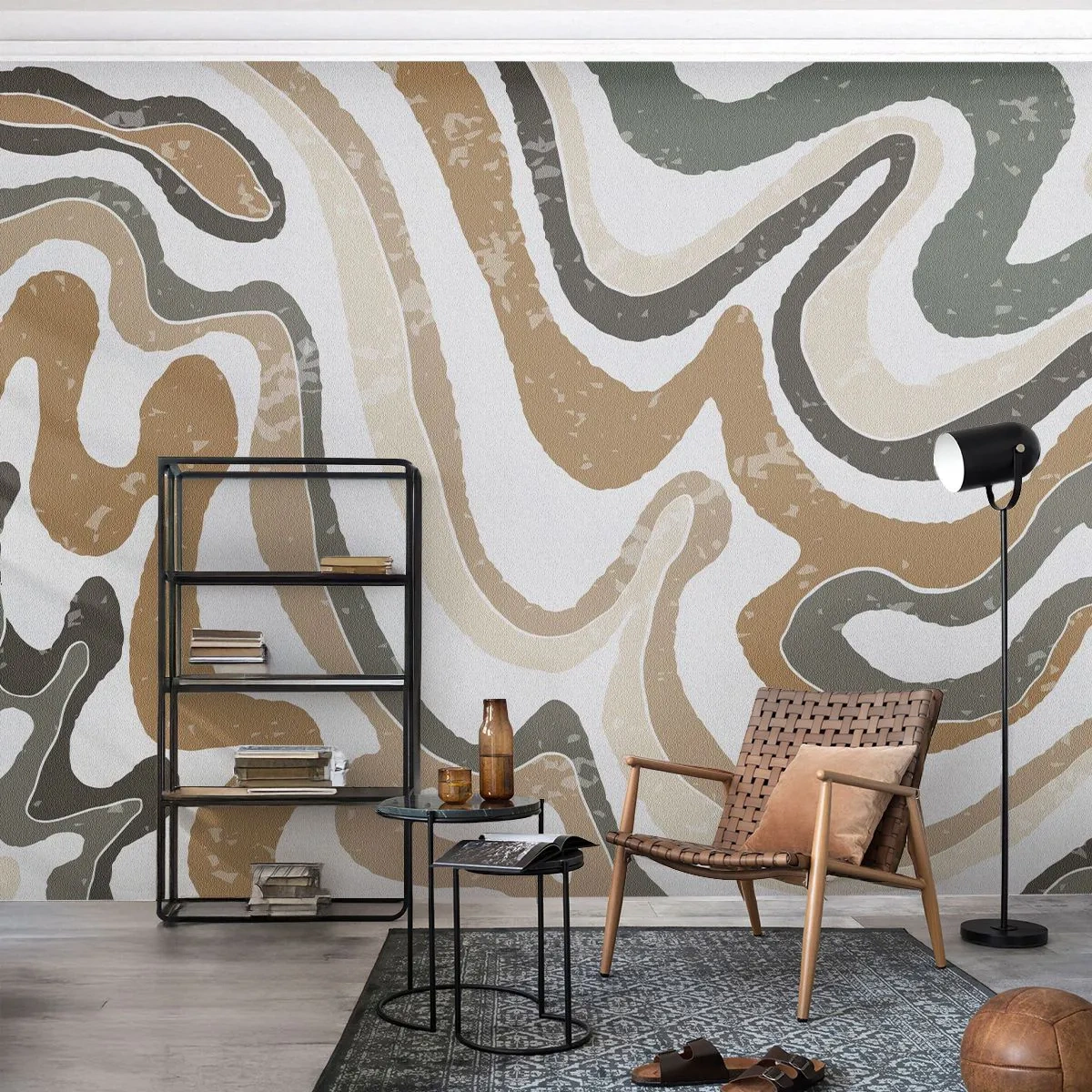 Papel de Parede Premium Canvas - Meandros de cores da terra - Abstração, Pedaço, Boho - 500x350 cm