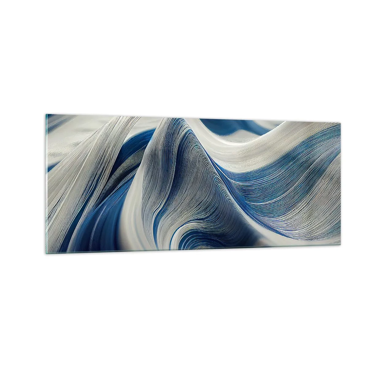Quadro em vidro - A fluidez do azul e do branco - 100x40 cm