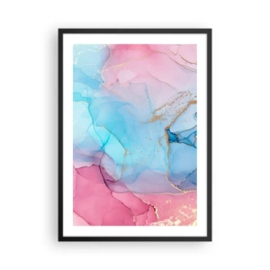 Pôster com moldura preta - Manchas abstratas em tons de rosa, azul e dourado - 50x70cm - Encontro e difusão - Decoração de parede moderna para a sala de estar e quarto ARTTOR