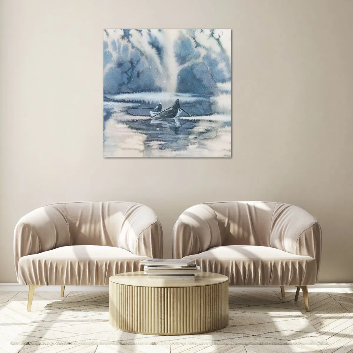 Quadro em vidro - Pescadores no seu paraíso - 40x40 cm