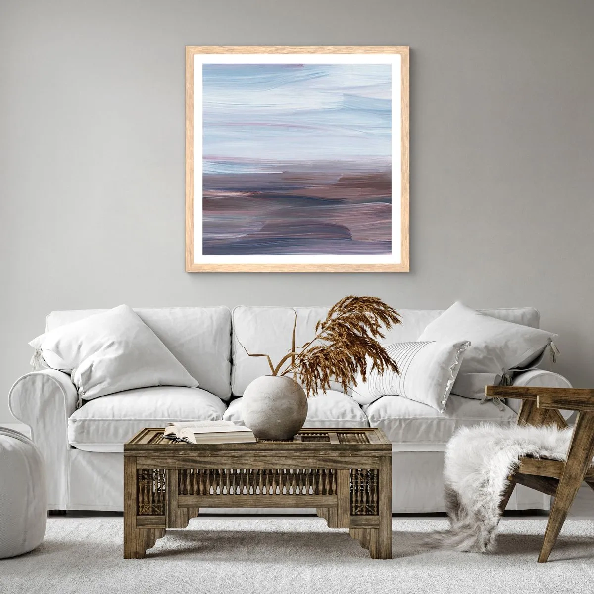 Pôster com moldura de carvalho claro - Elementos: água - 30x30 cm