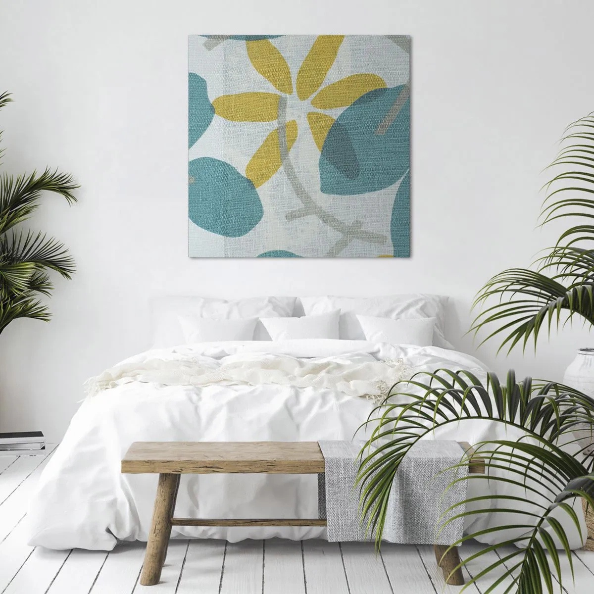 Quadro em tela - Entre as folhas azuis - 60x60 cm