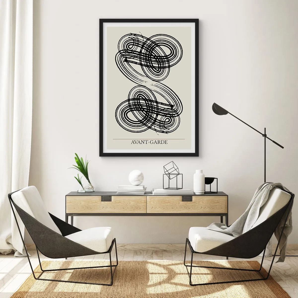Pôster com moldura preta - Composição abstrata de linhas de vanguarda - 50x70cm - Saiu espontaneamente - Decoração de parede moderna para a sala de estar e quarto ARTTOR