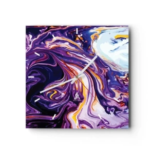 Relógio de parede - Relógio em vidro - Onde o espaço se dobra em roxo - 40x40 cm