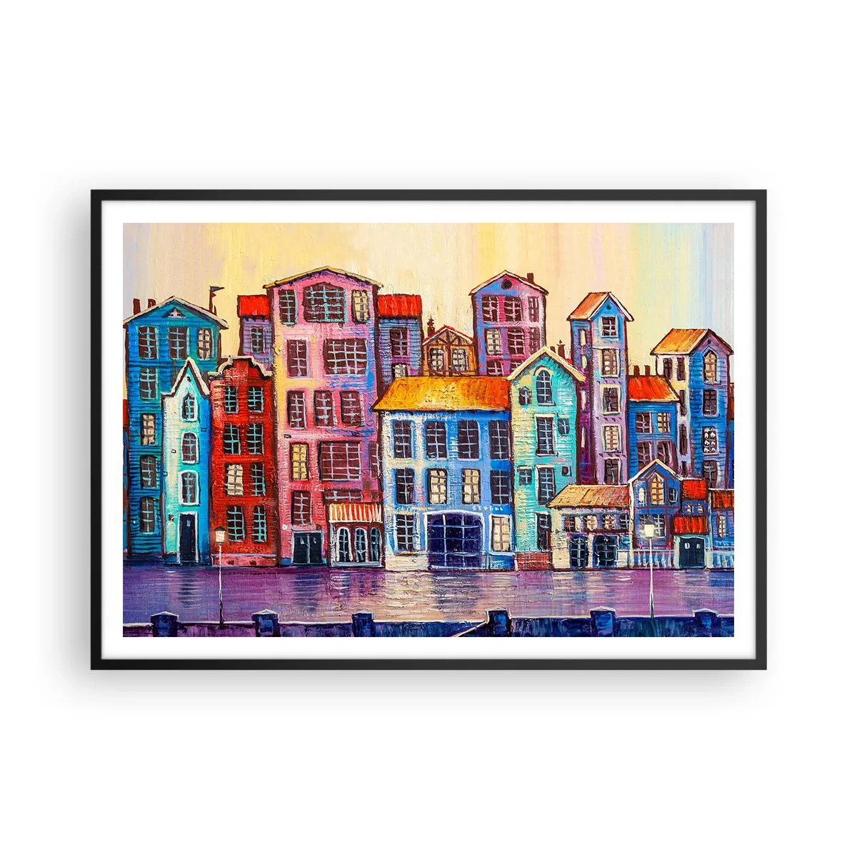 Pôster com moldura preta - Uma cidade como de um conto de fadas - 100x70 cm