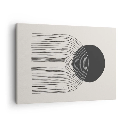 Quadro em tela - Padrão abstrato com linhas e um círculo preto em um fundo claro - 70x50cm - Tremores e confiança - Decoração de parede moderna para a sala de estar e quarto ARTTOR