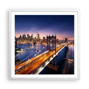 Pôster em moldura branca - Uma ponte luminosa para o coração da cidade - 60x60 cm