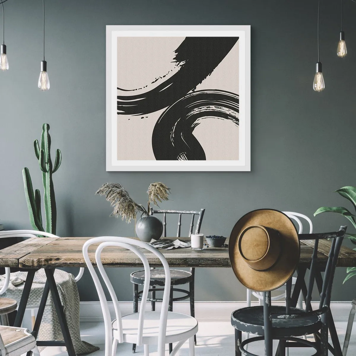 Pôster em moldura branca - Varrer e circular - 50x50 cm