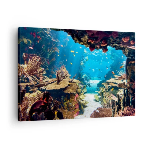 Quadro em tela - Mundo subaquático com recifes de corais e peixes - 70x50cm - Mais belo que um sonho - Decoração de parede moderna para a sala de estar e quarto ARTTOR