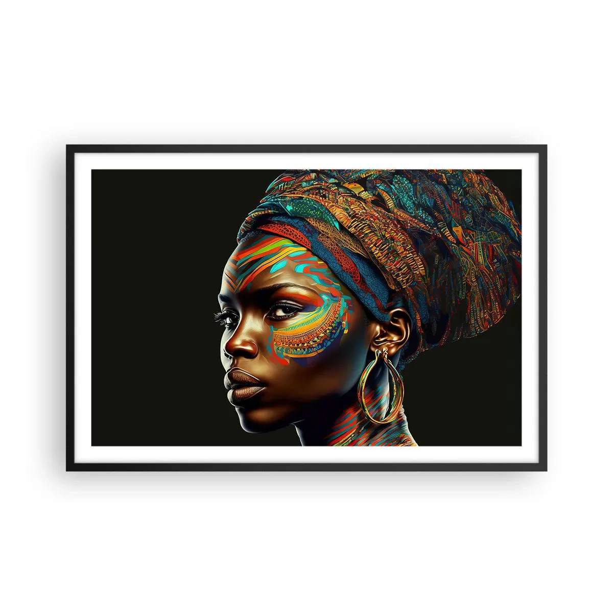 Pôster com moldura preta - Rainha africana - 91x61 cm