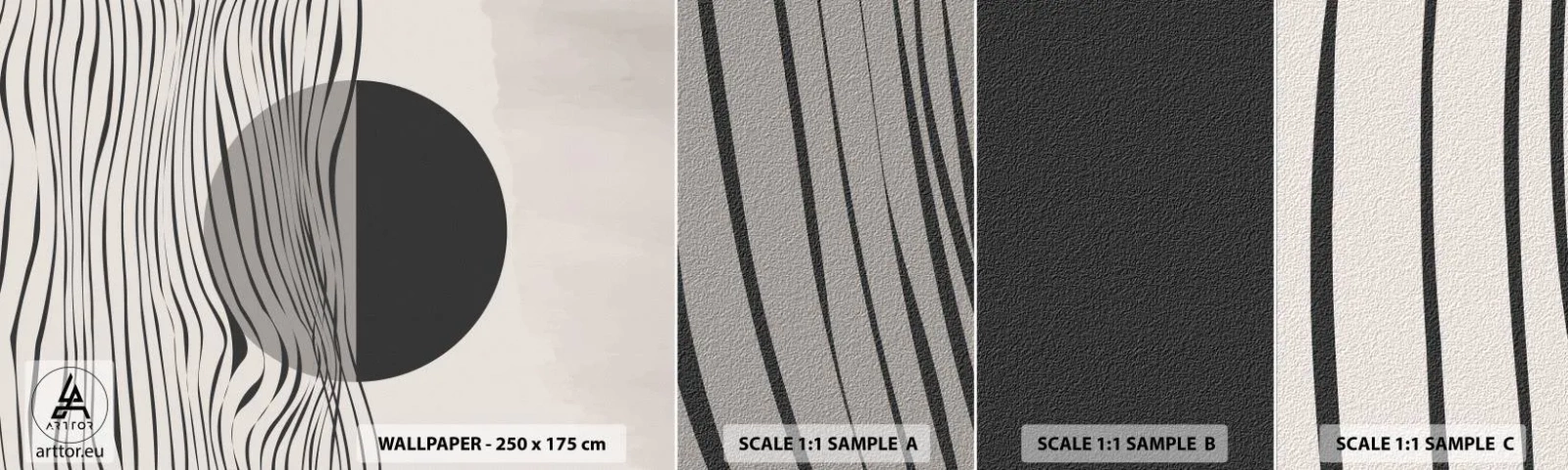 Amostra de papel de parede autocolante Deluxe Sticker - Composição da metade - Abstração, Pedaço, Preto e branco - 100x30 cm