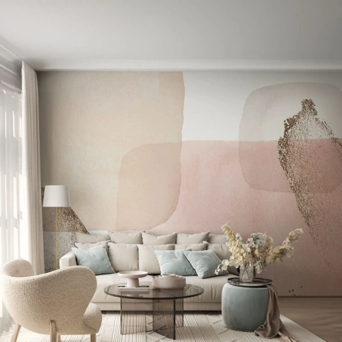 Papel de Parede Standard Eco - Formas abstratas em tons pastéis com um delicado toque dourado - 100x70cm - Olhar através da cor - Decoração de parede moderna para a sala de estar e quarto ARTTOR