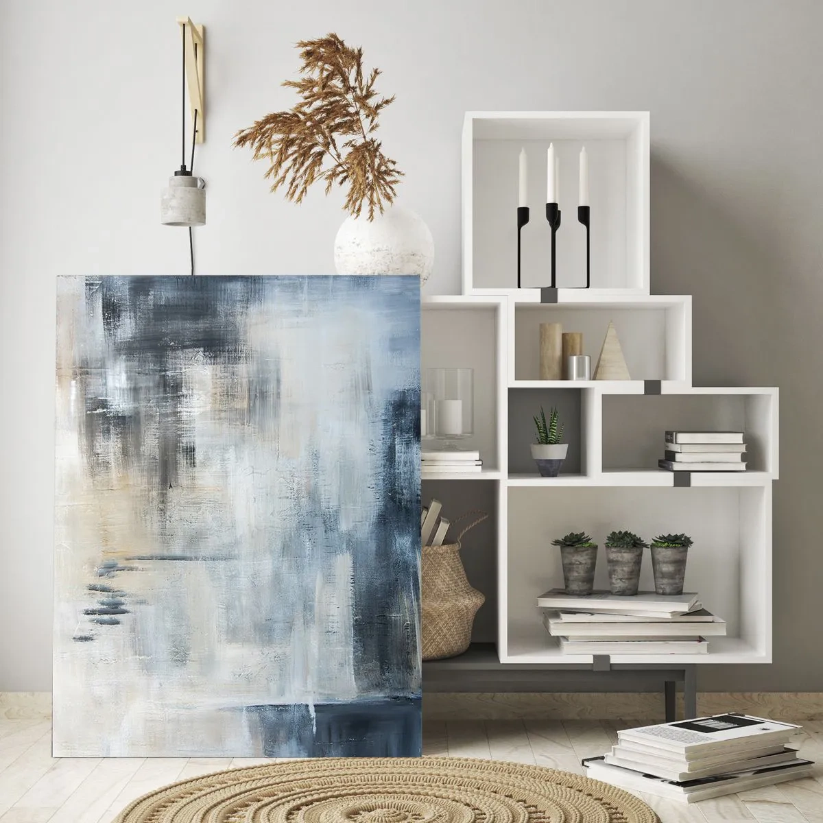 Quadro em vidro - Atrás da cortina azul - 50x70 cm