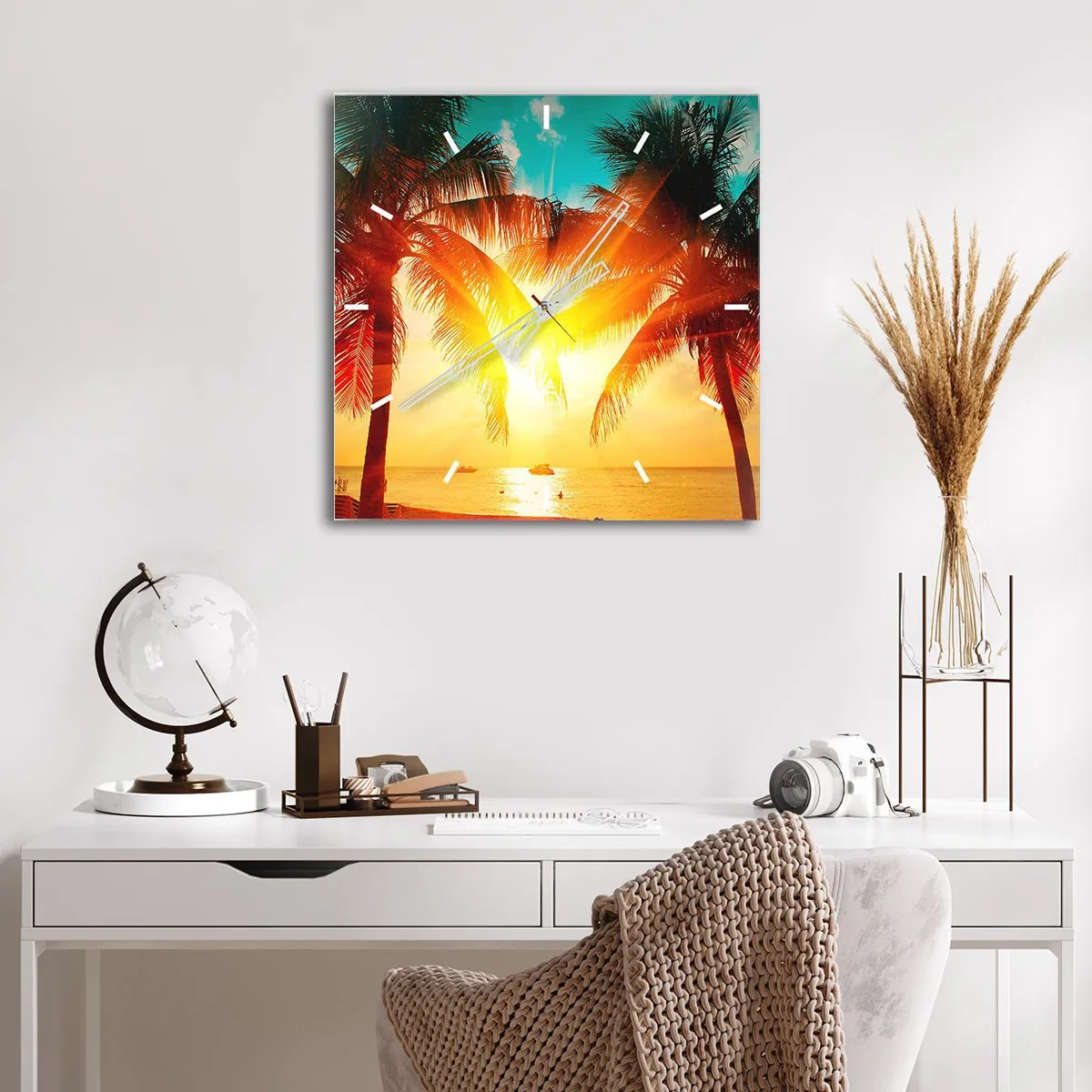 Relógio de parede - Relógio em vidro - Casal exótico - 40x40 cm