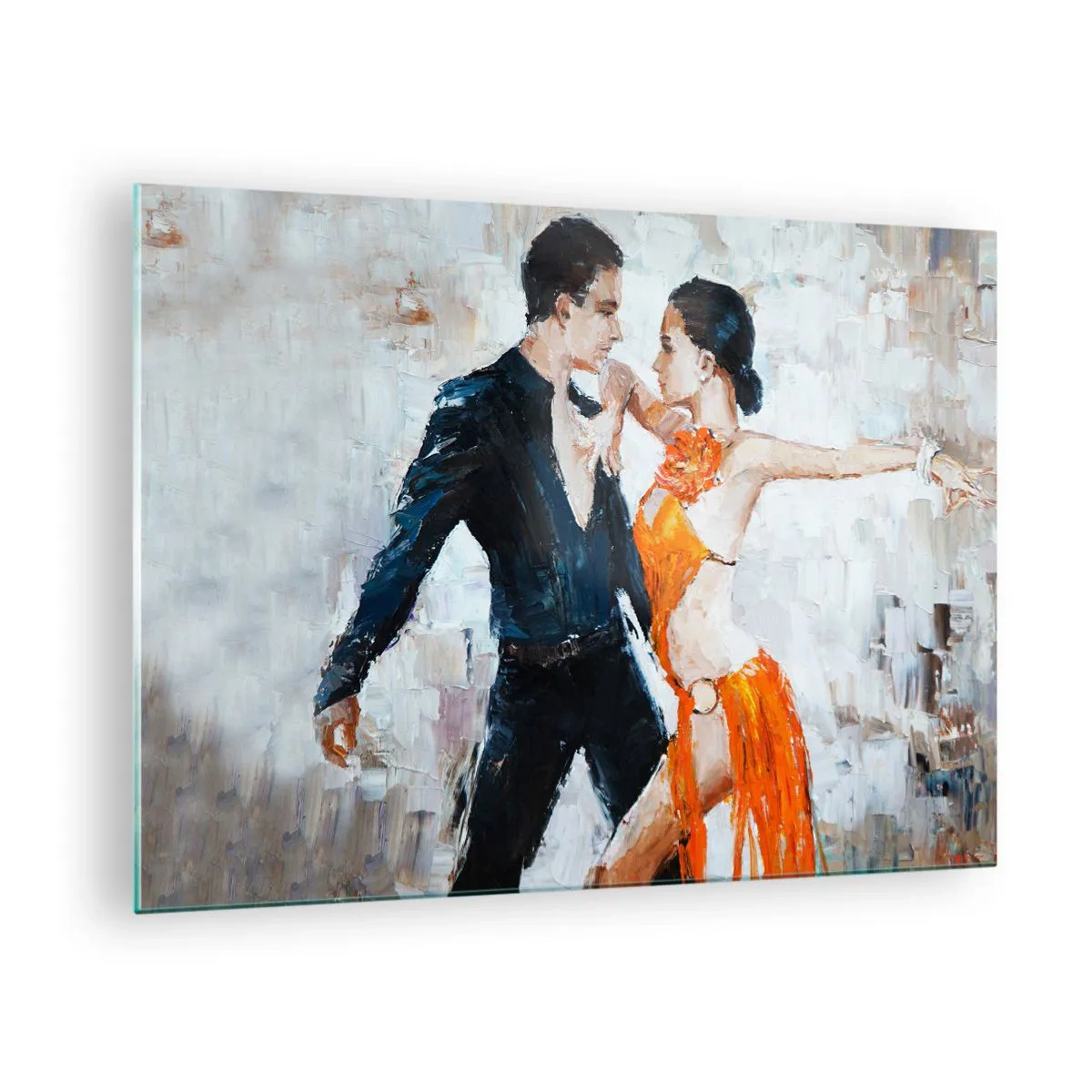 Quadro em vidro - Um casal dançando em uma pose dinâmica contra um cenário de estilo impressionista - 70x50cm - Dirty dancing - Decoração de parede moderna para a sala de estar e quarto ARTTOR