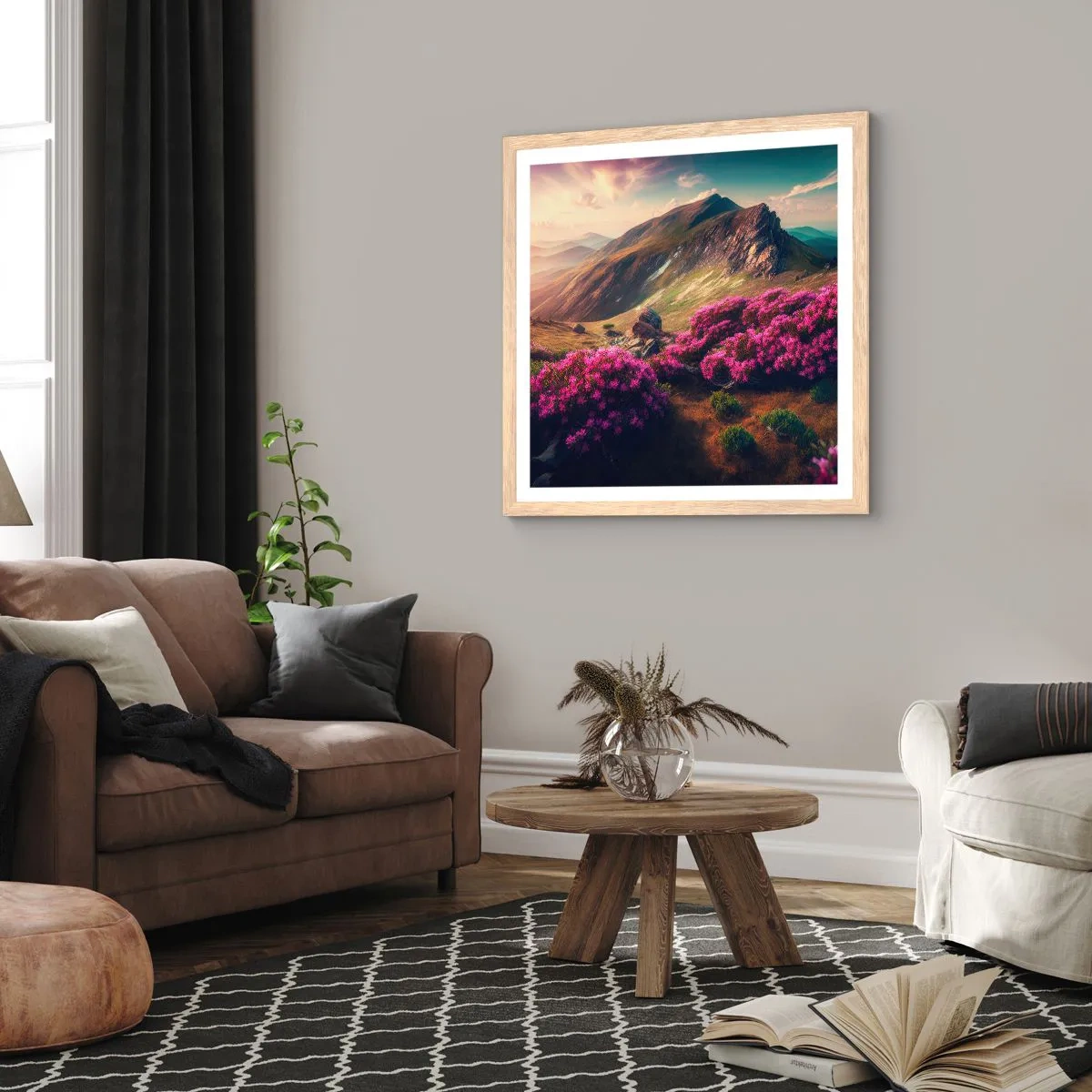 Pôster com moldura de carvalho claro - Verão nas montanhas - 30x30 cm