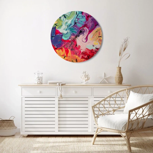 Relógio de parede - Relógio em vidro - Uma mistura abstrata de cores em tons intensos - 30x30cm - O nascimento das cores - Decoração de parede moderna para a sala de estar, cozinha e quarto ARTTOR