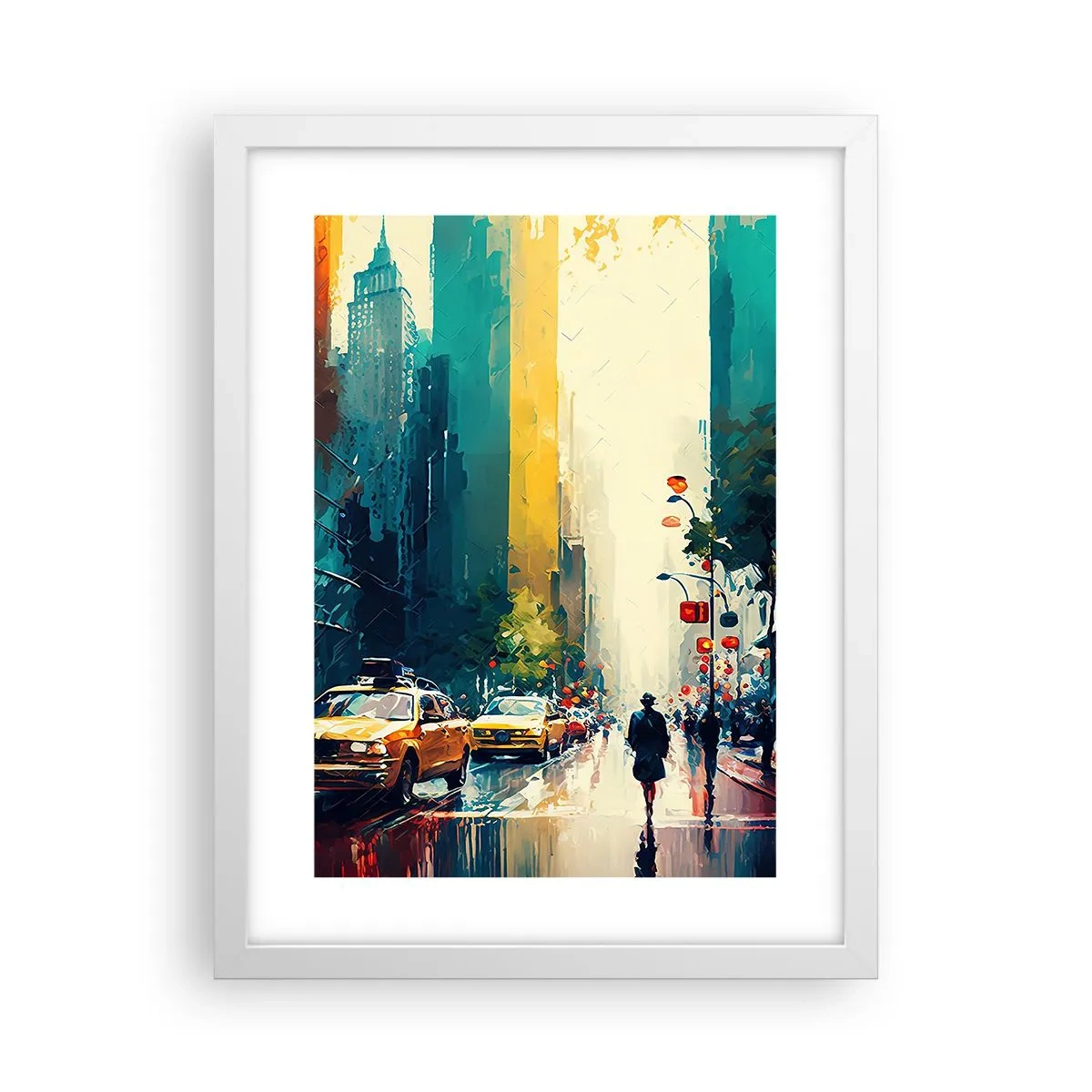 Pôster em moldura branca - Nova York – até a chuva é colorida aqui - 30x40 cm
