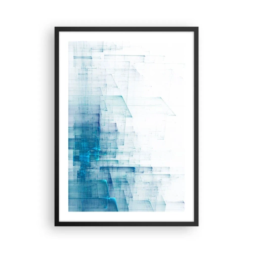 Pôster com moldura preta - Composição geométrica abstrata em tons de azul e branco - 50x70cm - Como o espaço ficou - Decoração de parede moderna para a sala de estar e quarto ARTTOR