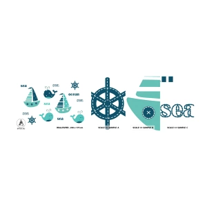 Amostra de Papel de Parede Standard Eco - Através dos mares e oceanos - Para crianças, Náutico, Barco a vela - 100x30 cm