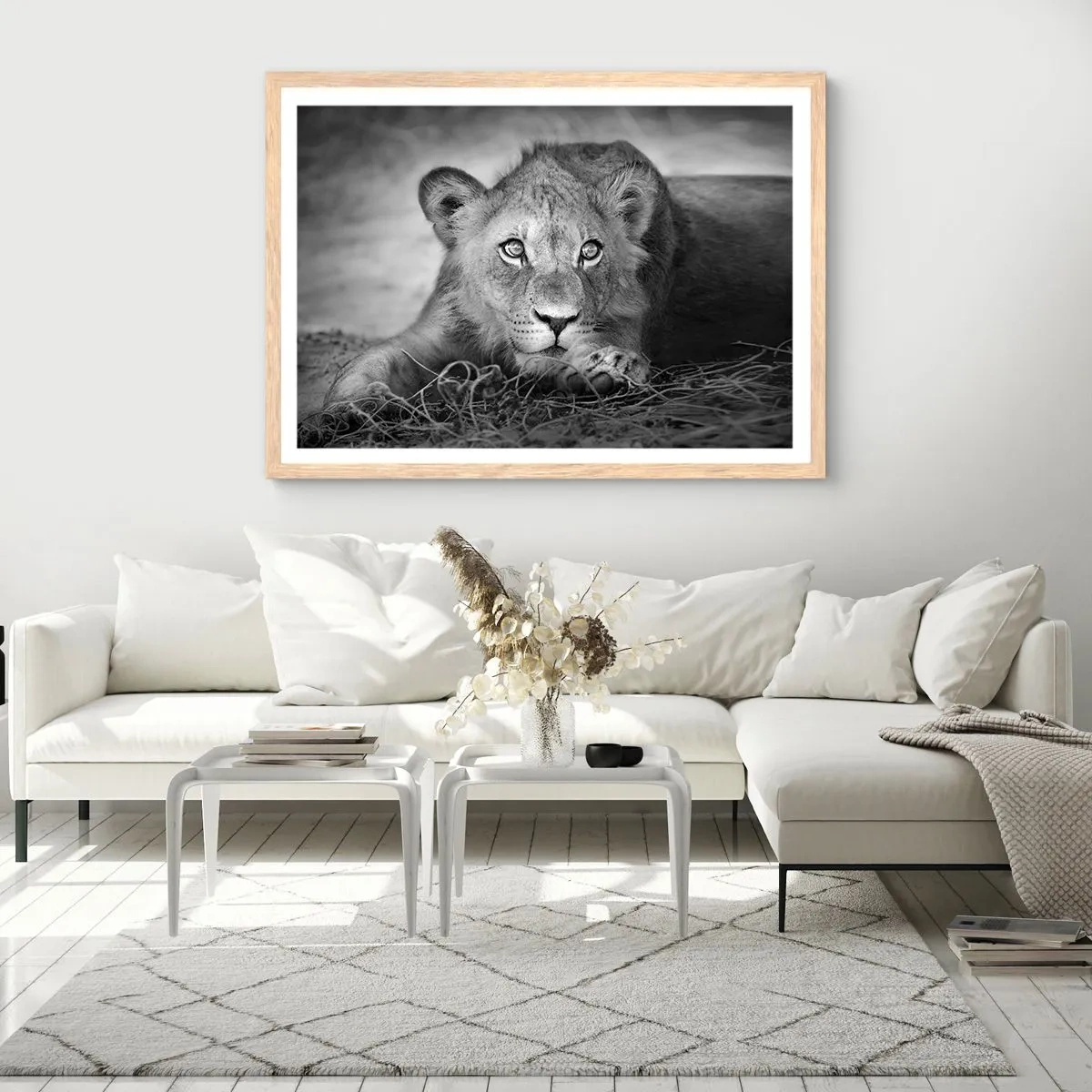 Pôster com moldura de carvalho claro - Cachorro real - 100x70 cm