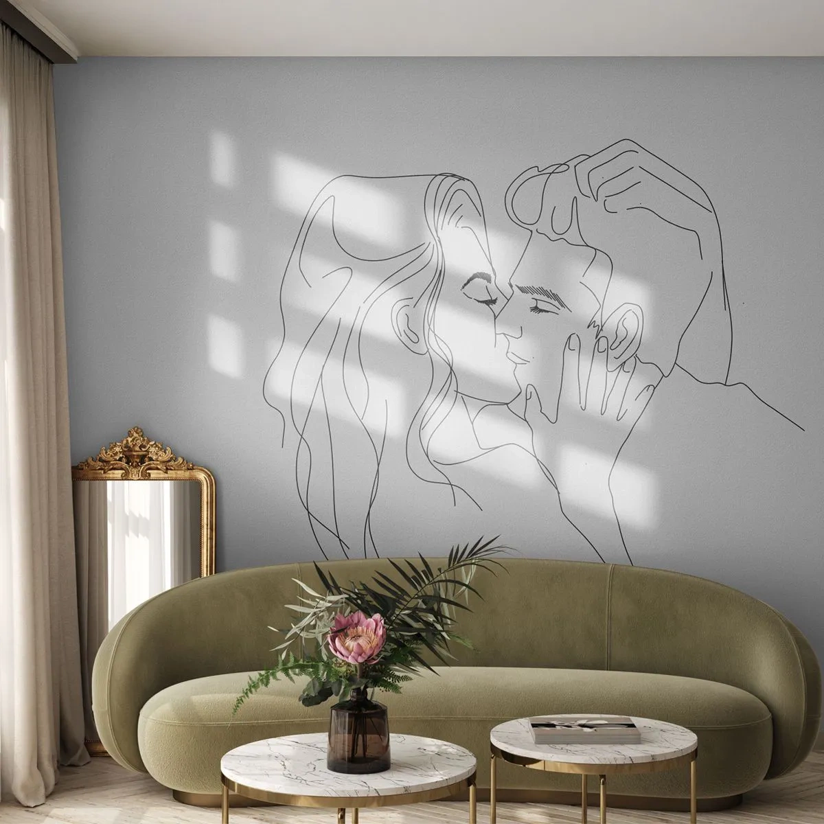 Papel de Parede Premium Sand - Com a mesma linha - Gráficos, Casal apaixonado, Beijo - 250x175 cm