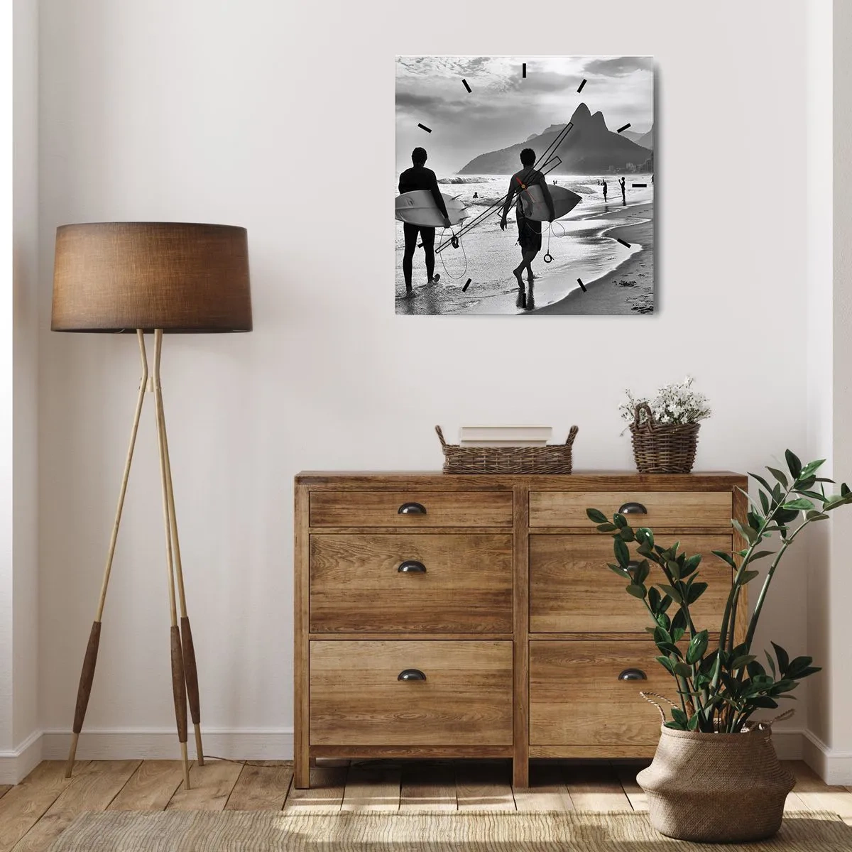 Relógio de parede - Relógio em vidro - Samba para uma onda - 30x30 cm