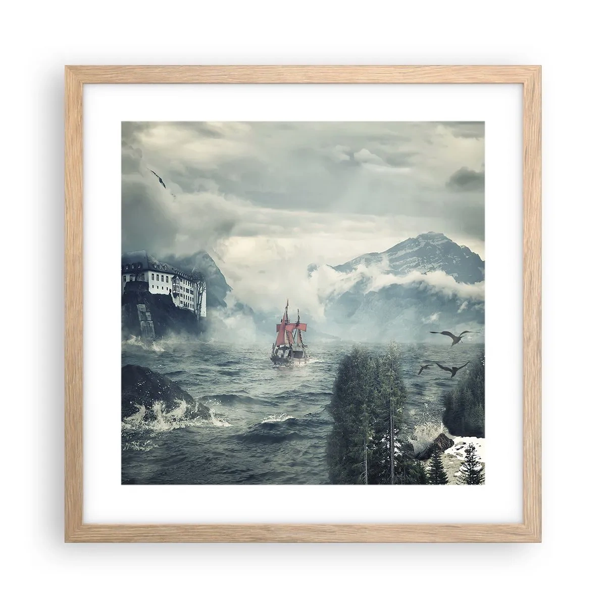 Pôster com moldura de carvalho claro - Nas águas mágicas - 40x40 cm