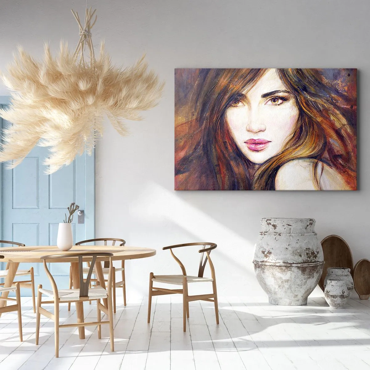 Quadro em tela - Retrato de uma mulher em estilo pictórico - 70x50cm - O que estás a pensar - Decoração de parede moderna para a sala de estar e quarto ARTTOR