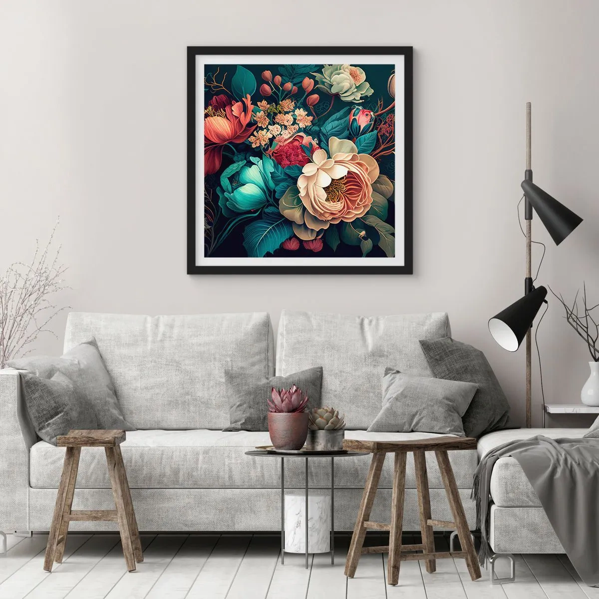 Pôster com moldura preta - Charme do século 19 - 40x40 cm