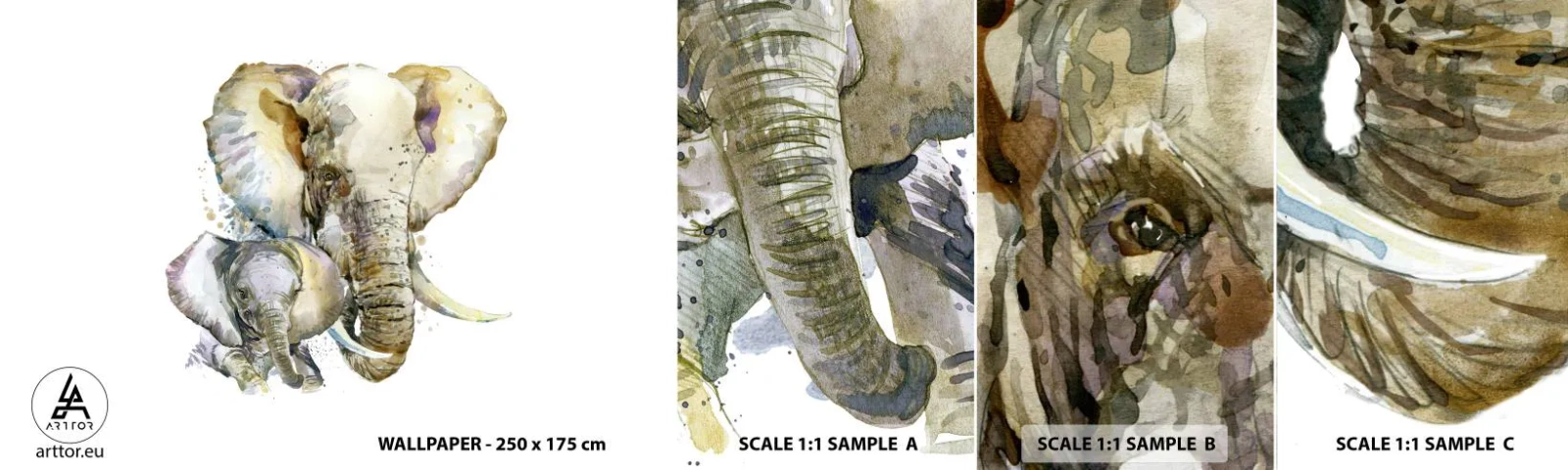 Amostra de Papel de Parede Standard Eco - Nada melhor do que amor de mãe - Animais, Elefante, Gráficos - 100x30 cm