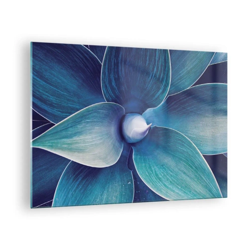 Quadro em vidro - Fotografia macro de uma planta em tons de azul - 70x50cm - O azul do céu - Decoração de parede moderna para a sala de estar e quarto ARTTOR