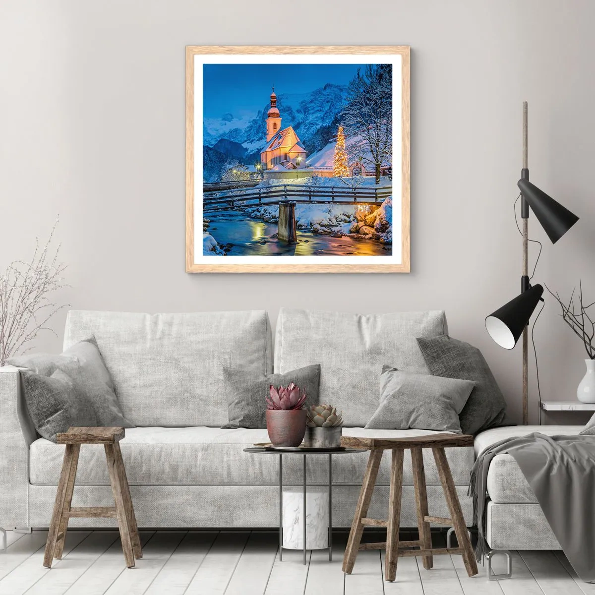 Pôster com moldura de carvalho claro - O Espírito do Natal - 40x40 cm