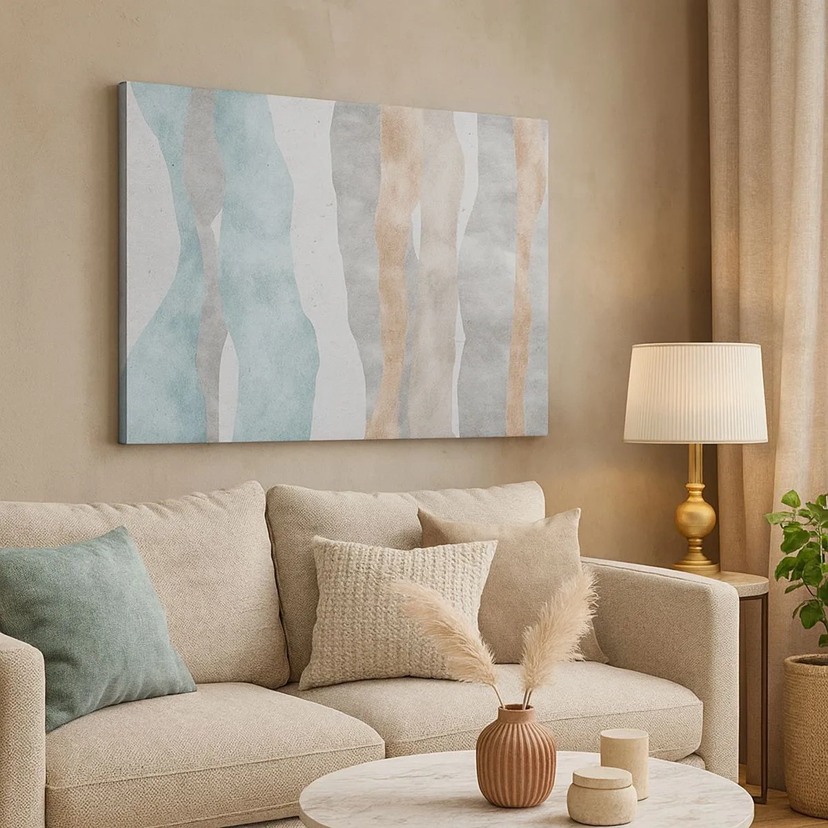 Quadro em tela - Listras abstratas em tons pastéis - 70x50cm - Um estudo de proximidade - Decoração de parede moderna para a sala de estar e quarto ARTTOR