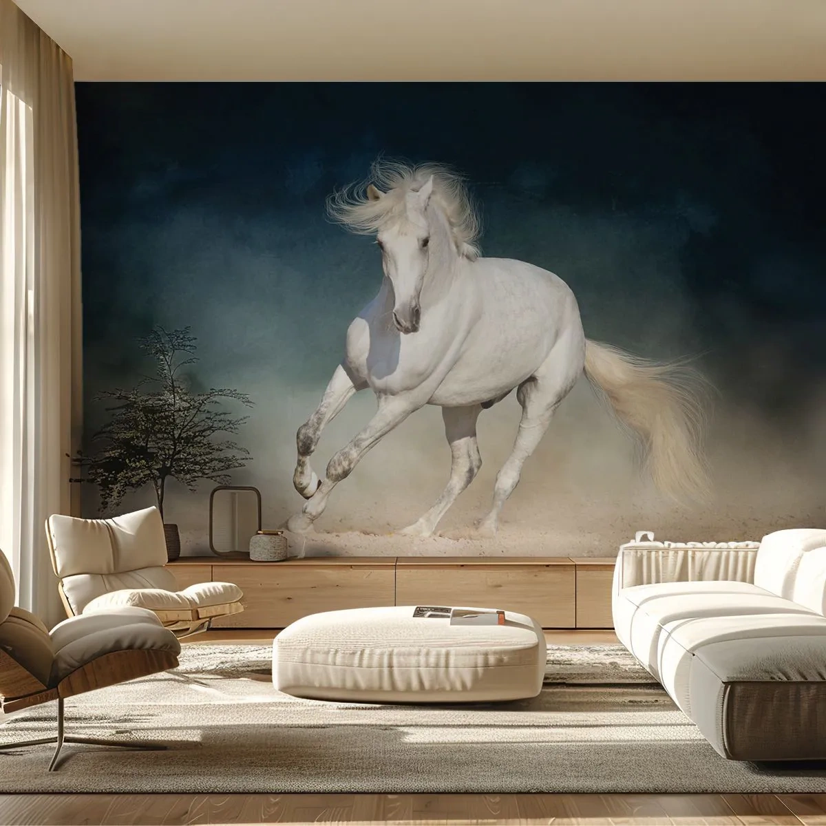 Papel de Parede Autocolante Deluxe Sticker - Liberdade em seu estado puro - Cavalo, Animal, Branco - 250x175 cm