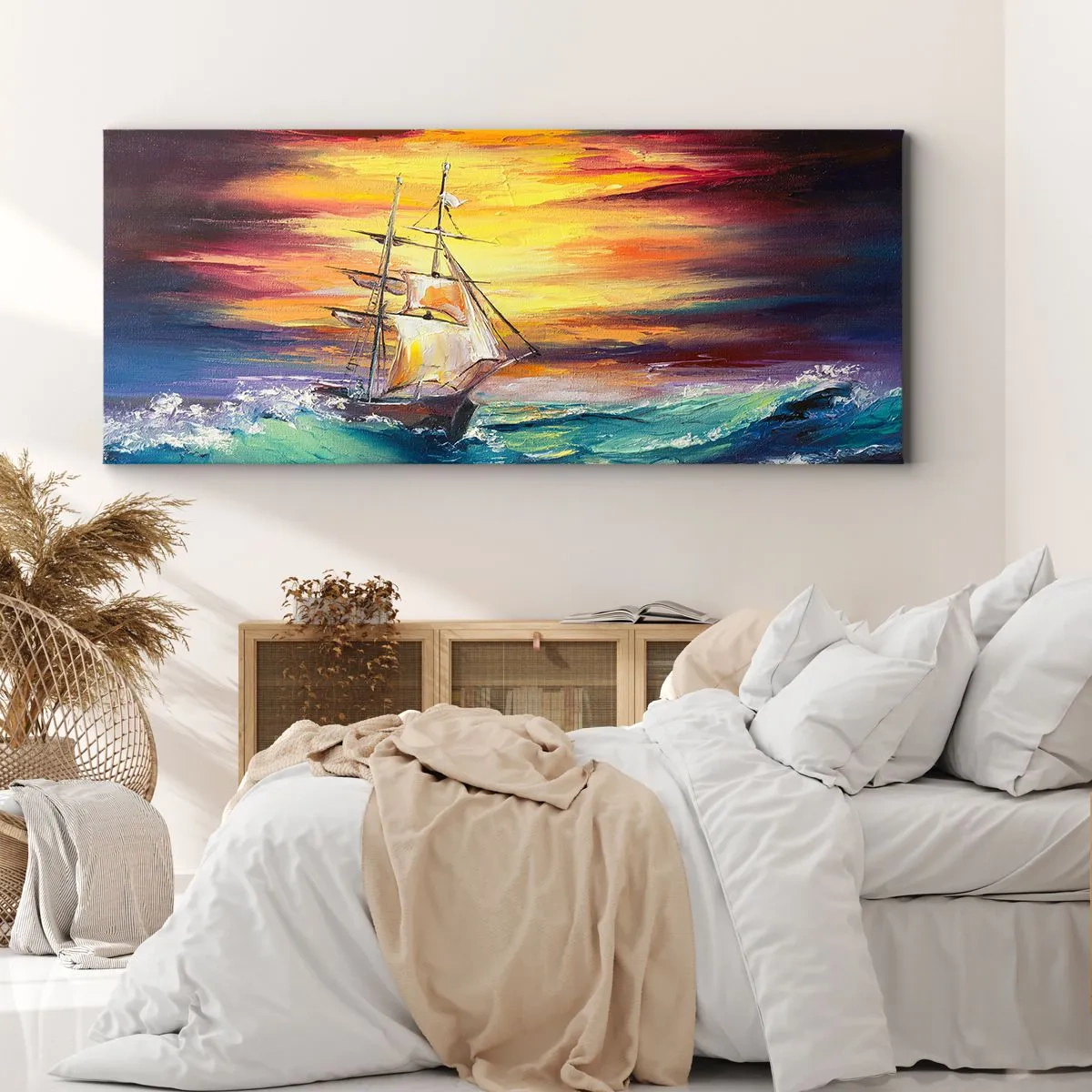 Quadro em tela - Corajosamente contra as ondas - 160x50 cm