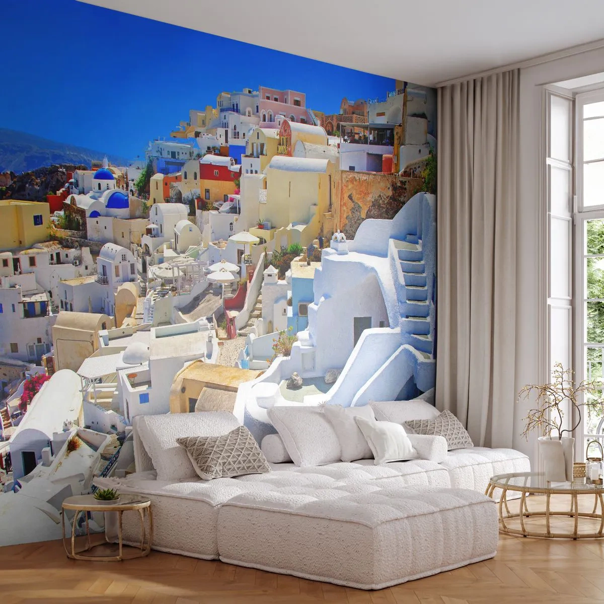 Papel de Parede Autocolante Deluxe Sticker - O sonho de um verão grego - Arquitetura, Paisagem, Santorini - 250x175 cm