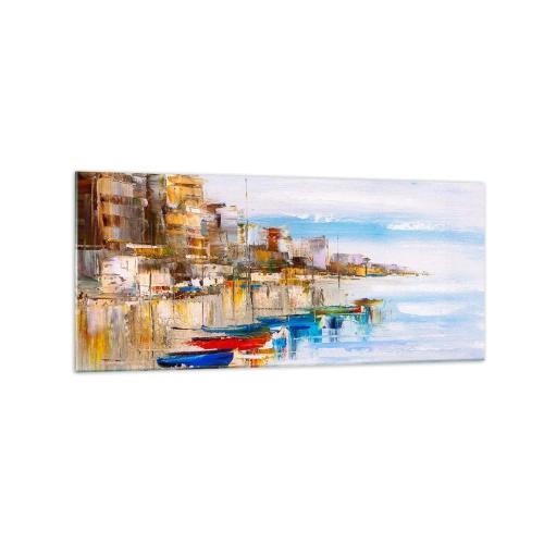 Quadro em vidro - Um refúgio urbano multicolorido - 120x50 cm