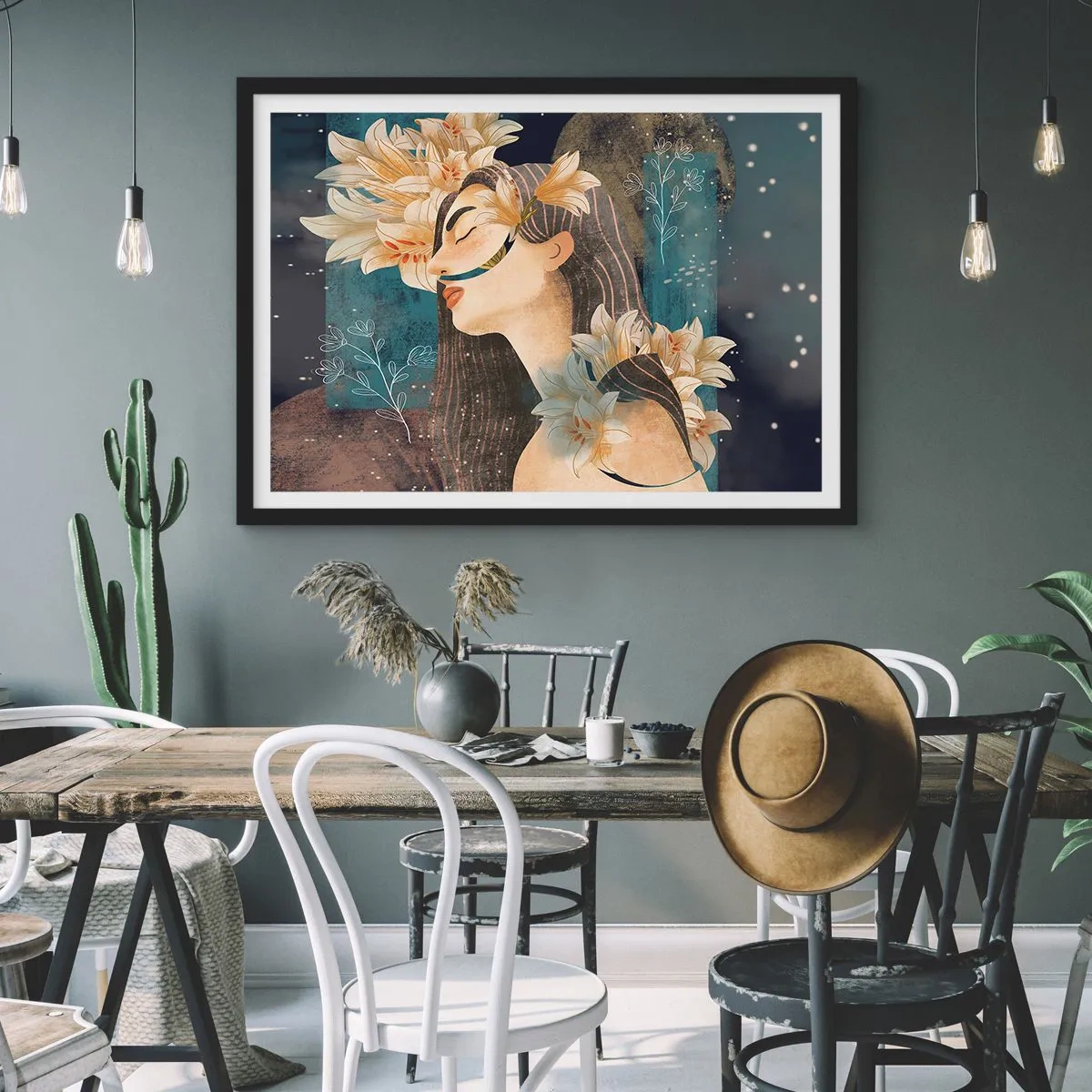 Pôster com moldura preta - O conto da princesa com lírios - 100x70 cm