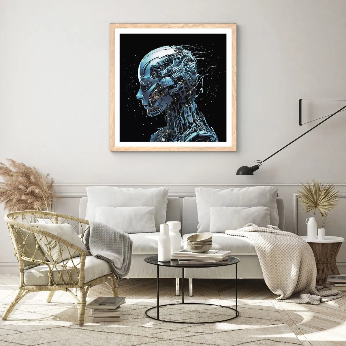 Pôster com moldura de carvalho claro - A tecnologia é uma mulher - 60x60 cm