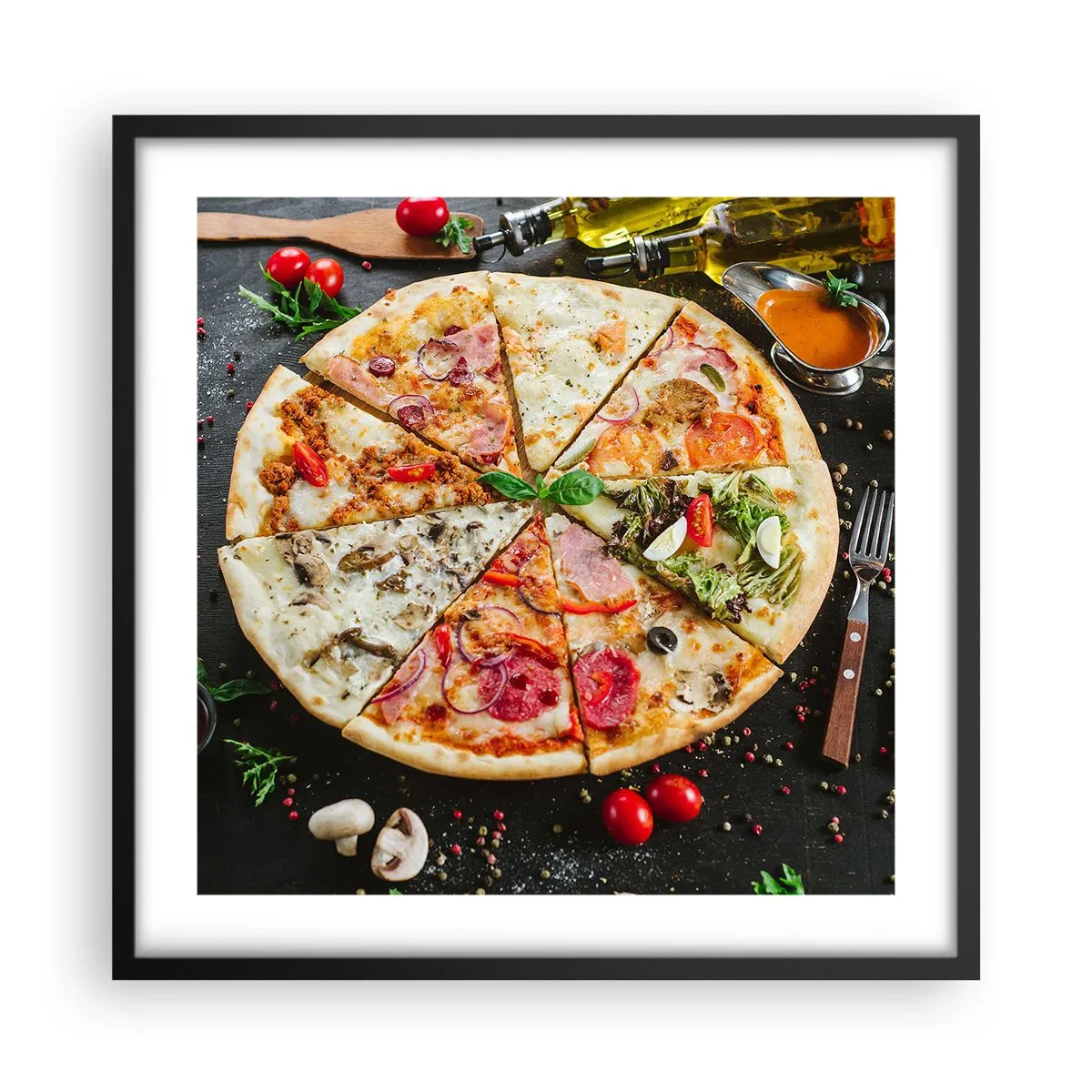 Pôster com moldura preta - Gama de sabores - 50x50 cm