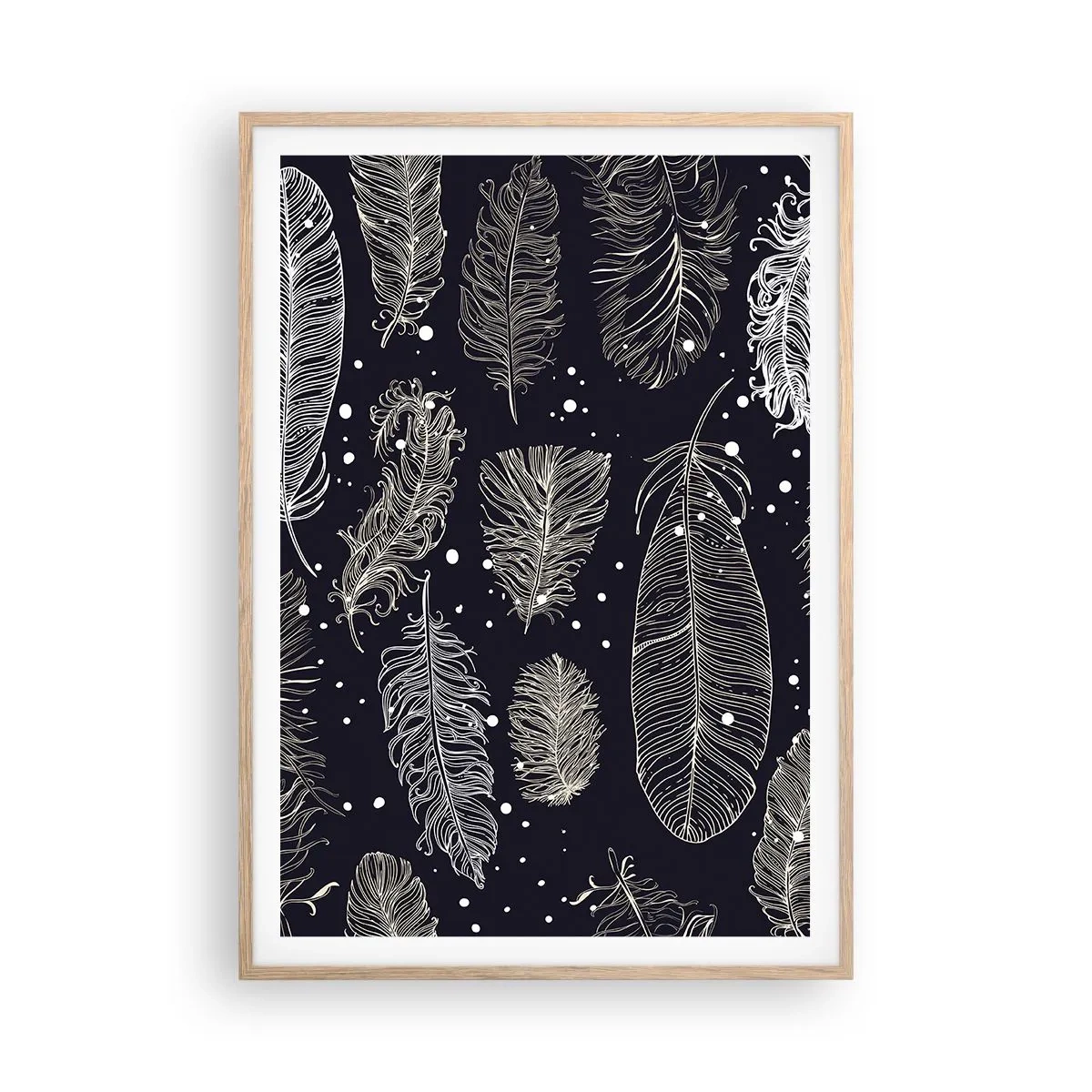 Pôster com moldura de carvalho claro - Rendas de penas - 70x100 cm