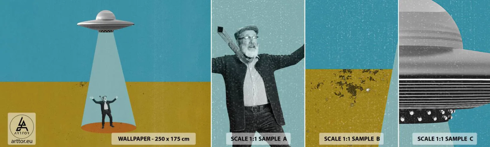 Amostra de papel de parede autocolante Deluxe Sticker - Encontro próximo - OVNI, Arte Moderna, Surrealismo - 100x30 cm