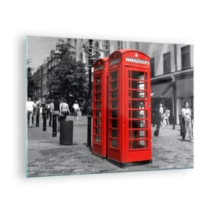 Quadro em vidro - Cabines telefônicas vermelhas em uma rua de Londres - 70x50cm - Cabines telefónicas vermelhas - Decoração de parede moderna para a sala de estar e quarto ARTTOR
