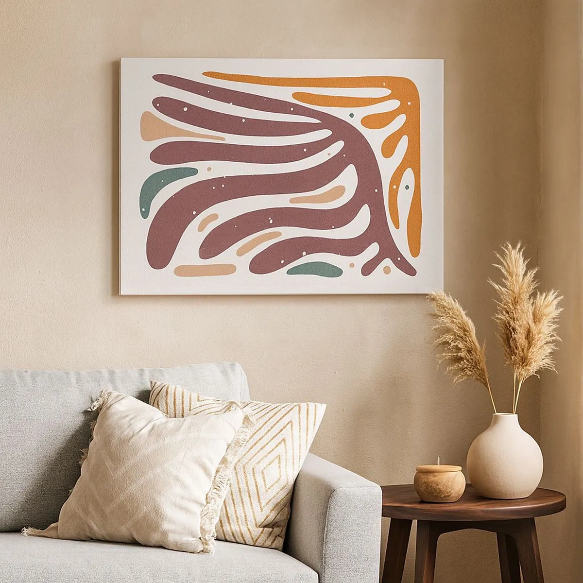 Quadro em tela - Padrão orgânico com linhas radiantes em tons quentes - 70x50cm - Composição orgánica radiante - Decoração de parede moderna para a sala de estar e quarto ARTTOR