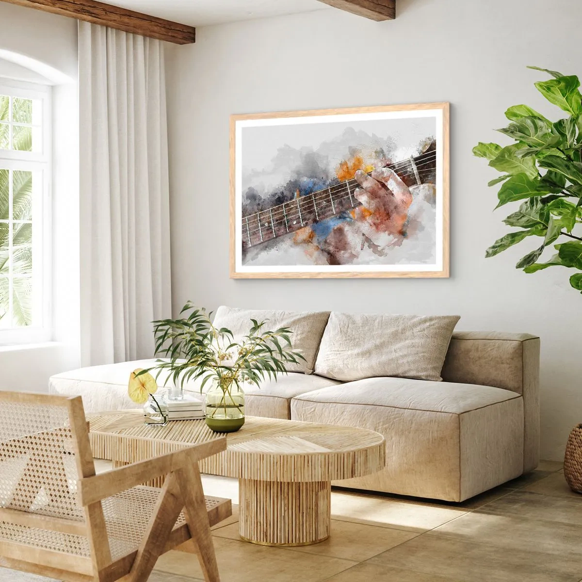 Pôster com moldura de carvalho claro - Poesia entre as cordas - 40x30 cm