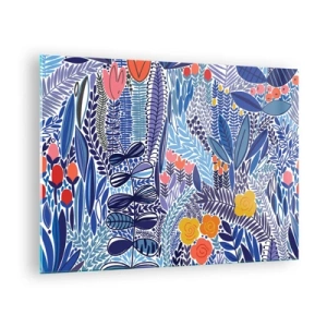 Quadro em vidro - Uma composição colorida de plantas em estilo tropical - 70x50cm - Jardim Havaiano - Decoração de parede moderna para a sala de estar e quarto ARTTOR