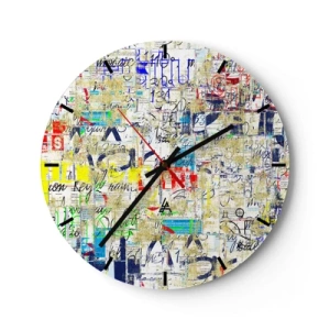 Relógio de parede - Relógio em vidro - Tipografia abstrata em cores vibrantes - 30x30cm - Simplesmente agradável aos olhos - Decoração de parede moderna para a sala de estar, cozinha e quarto ARTTOR