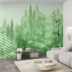 Papel de Parede Premium Canvas - Desfocado pela névoa verde  - Floresta, Gráficos, Paisagem - 450x315 cm