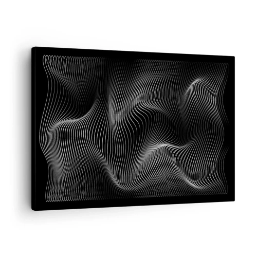 Quadro em tela - Linhas brancas abstratas em um fundo preto - 70x50cm - Dança de luz no espaço - Decoração de parede moderna para a sala de estar e quarto ARTTOR